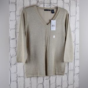 Gold Metallic Womens Large Sweater CB Design Laura Michelle Very Festive!